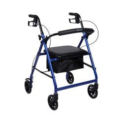 4 Wheel Rollator: Adjustable Height / Folding Aluminum Frame (Blue)